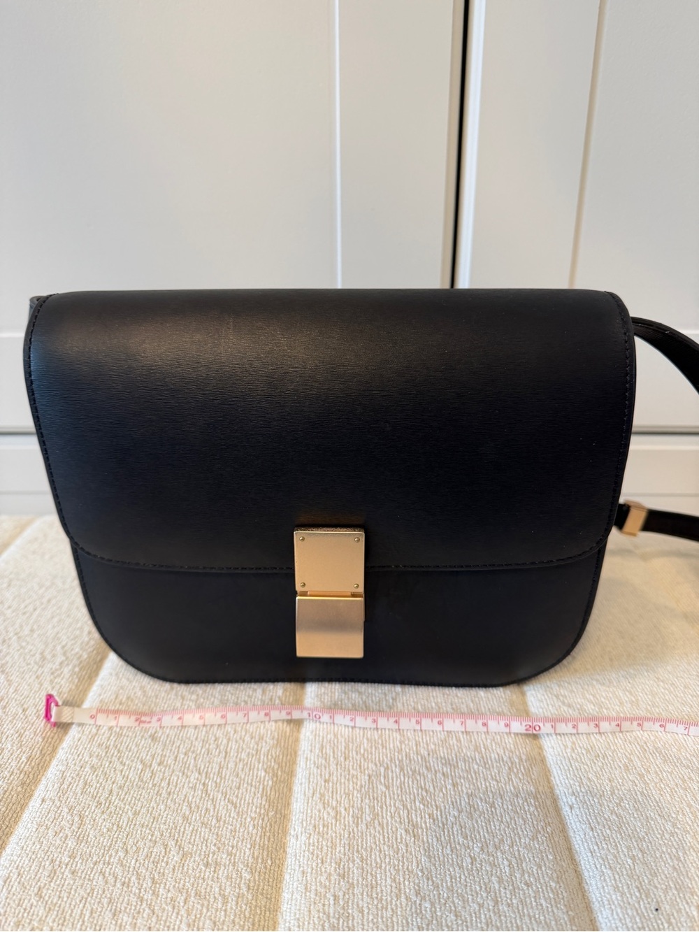 Black Leather Crossbody Bag with Gold Hardware